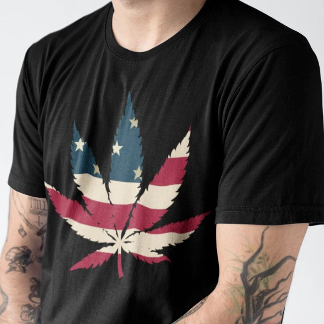 USA Flag Marijuana Leaf T-shirt Funny US flag Pot Weed Tee