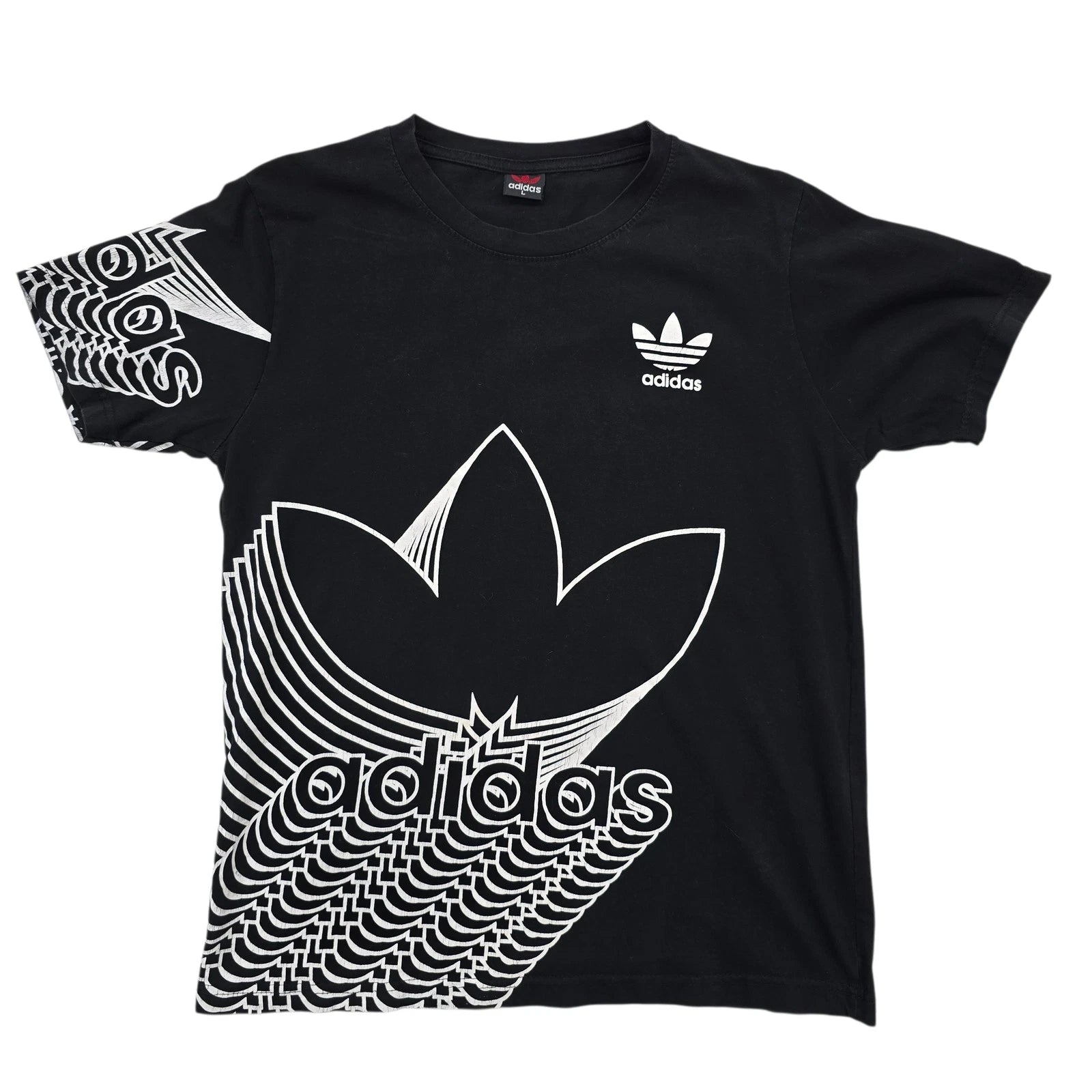 Adidas Originals Boys Black Trefoil Graphic T-Shirt Size L Big Logo Streetwear