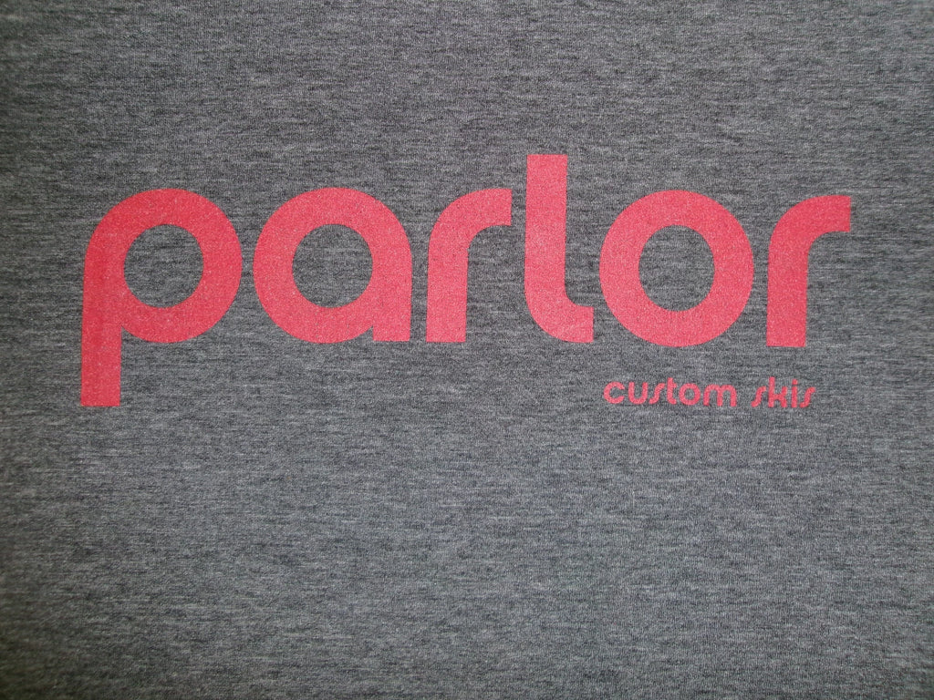 PARLOR CUSTOM SKIS T SHIRT SzL SKIING SNOW WINTER SYMBOL ON BACK