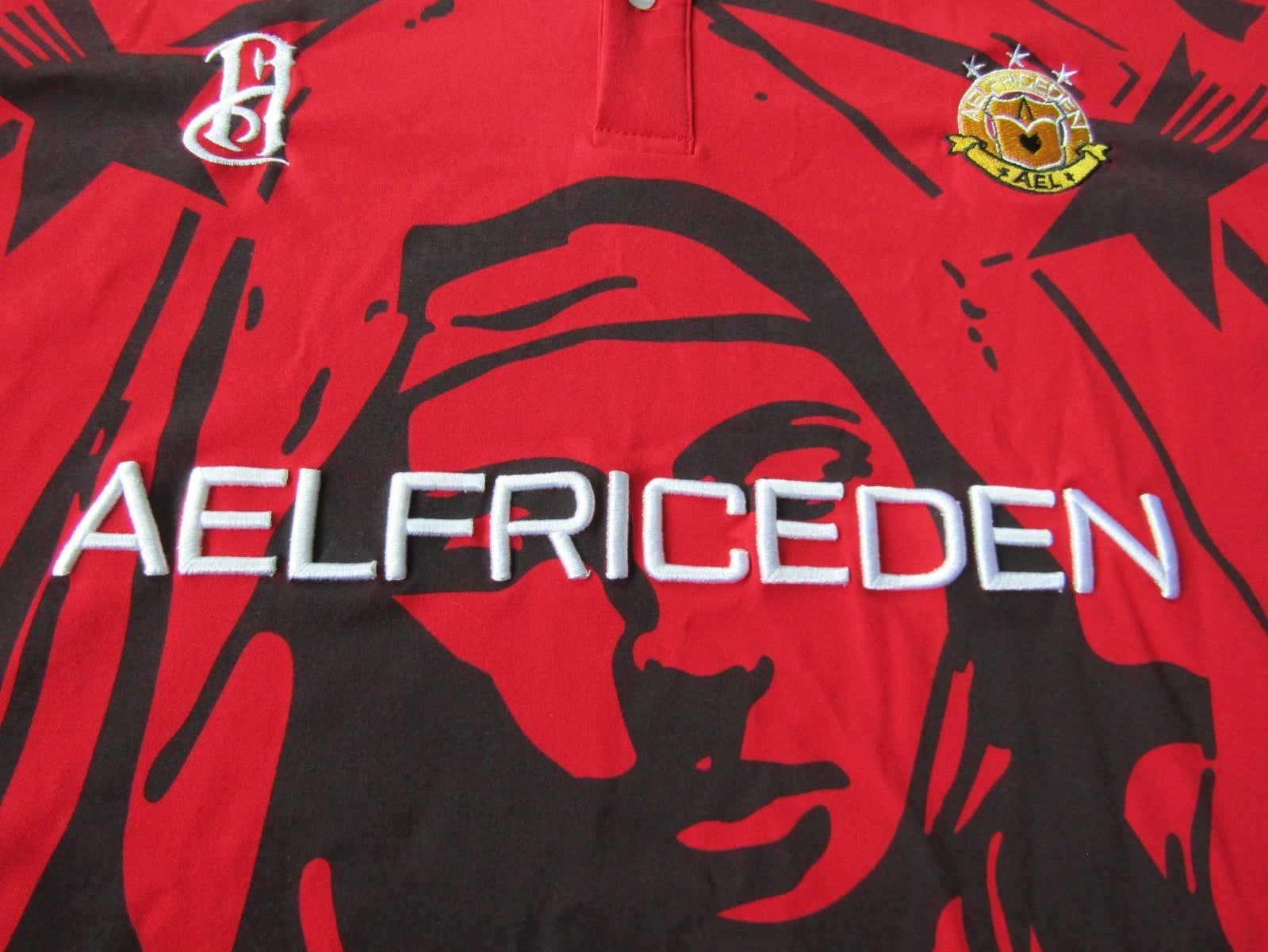 Aelfric Eden Polo Style Virgin Mary Embroidered Jersey Shirt Red Loose Fit Large