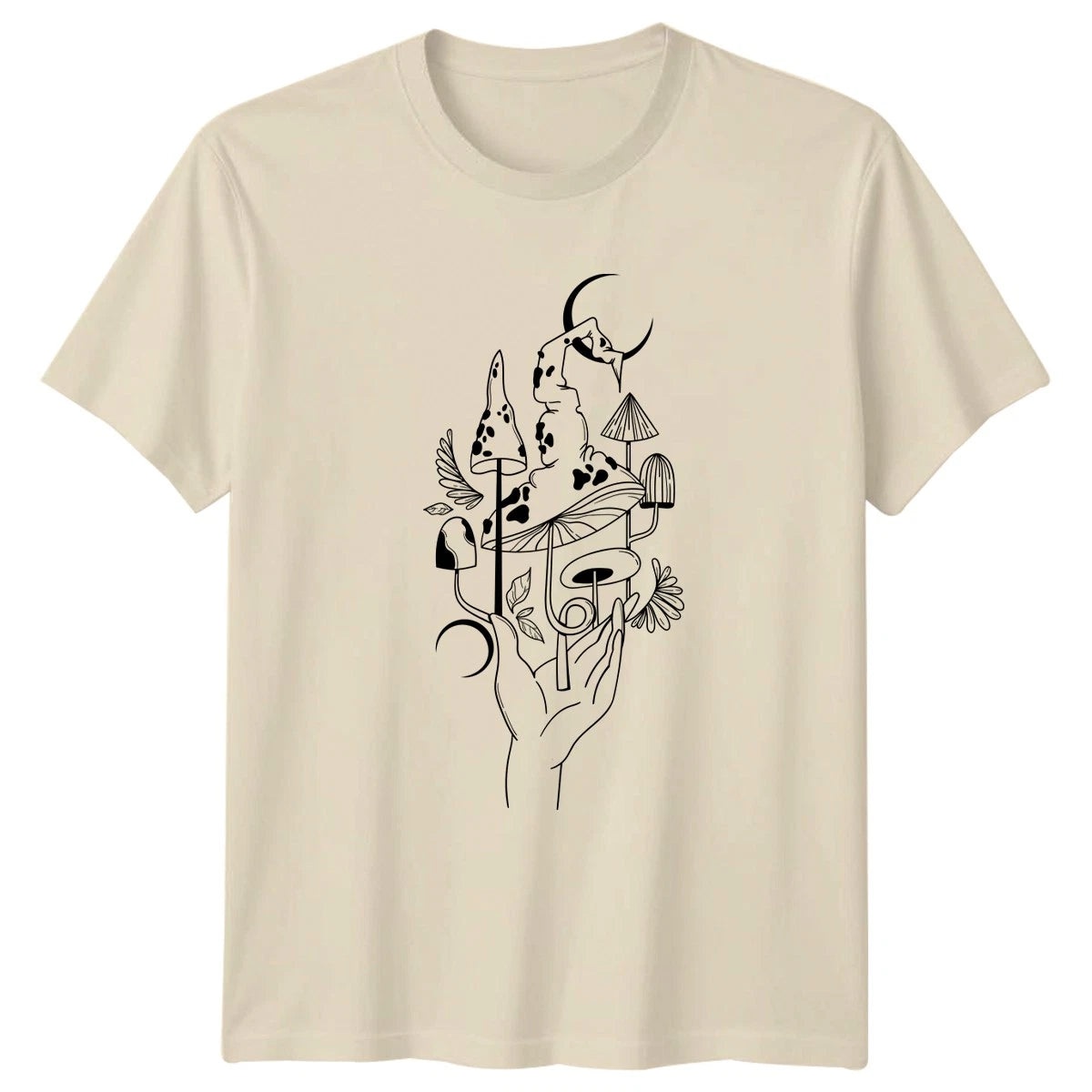 Magical Mushroom Hand Moon Botanical T-Shirt Mushroom Lover Nature