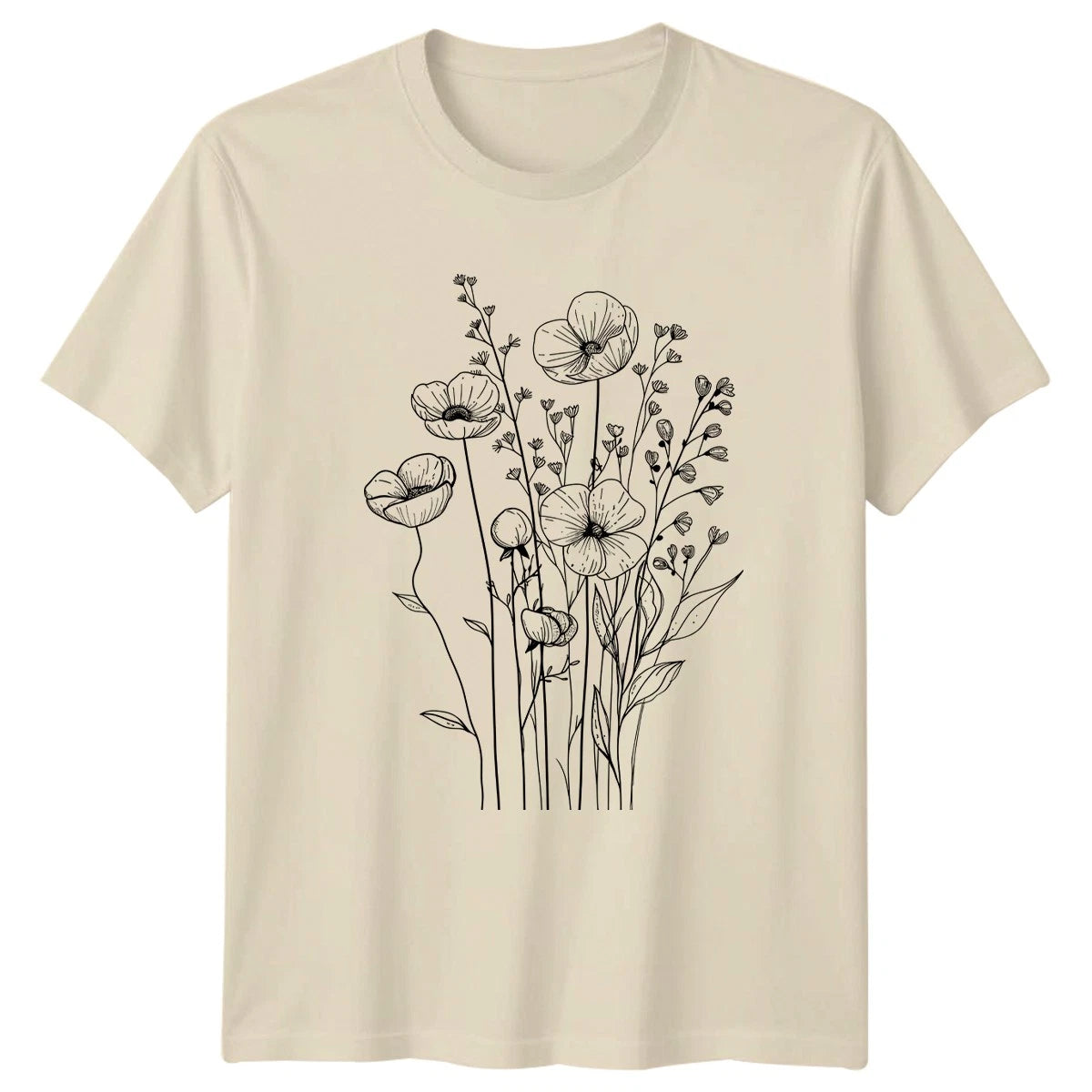 Detailed Black And White Wildflower Womens T-Shirt Botanical Sketch Nature