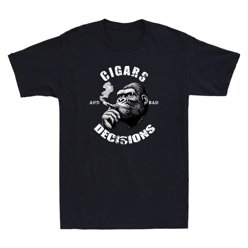 Cigars And Bad Decisions Funny Gorilla Monkey Smoking Meme Vintage Men's T-Shirt