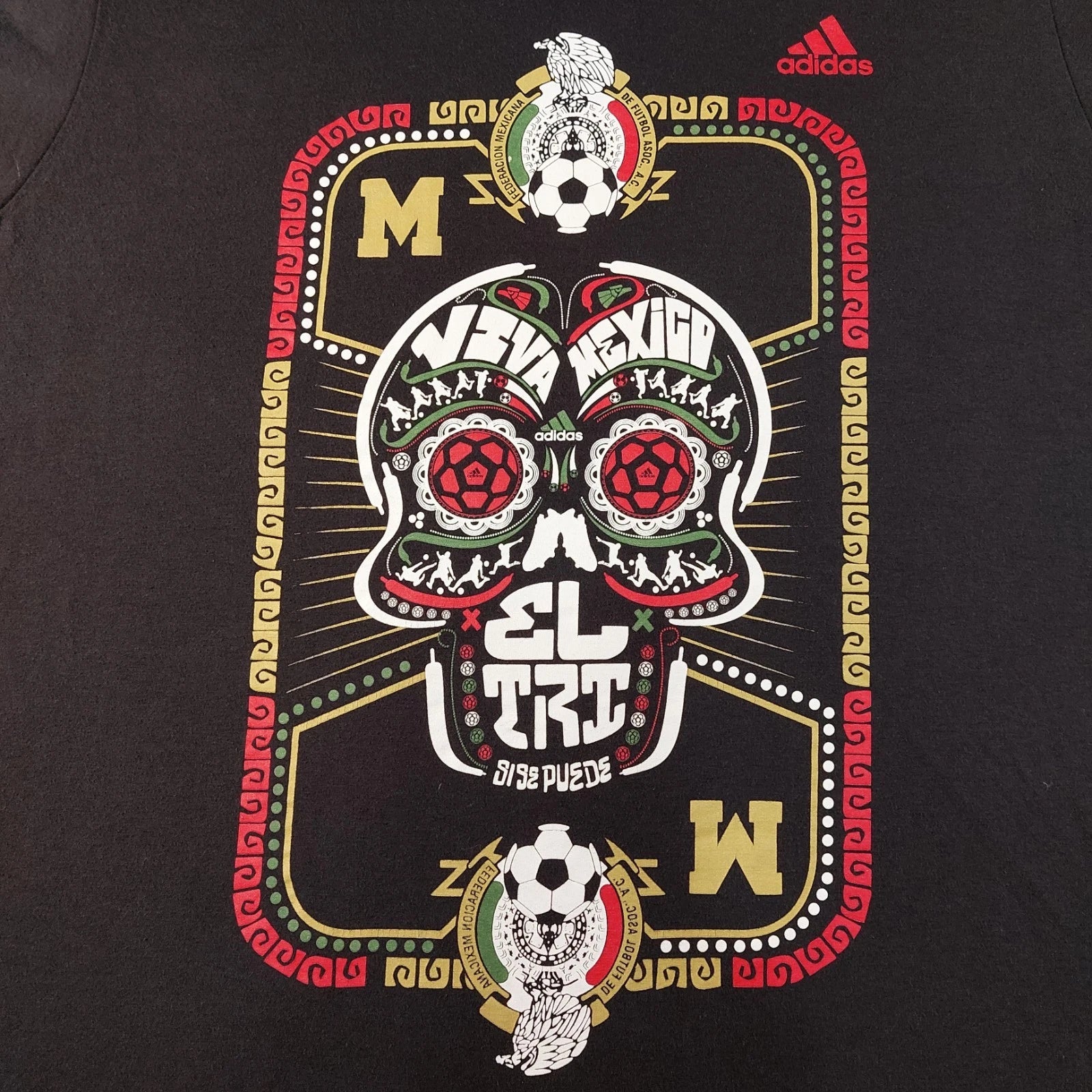 RARE MISPRINT Adidas Mexico Soccer T-Shirt Men's XL Sugar Skull Day of The Dead