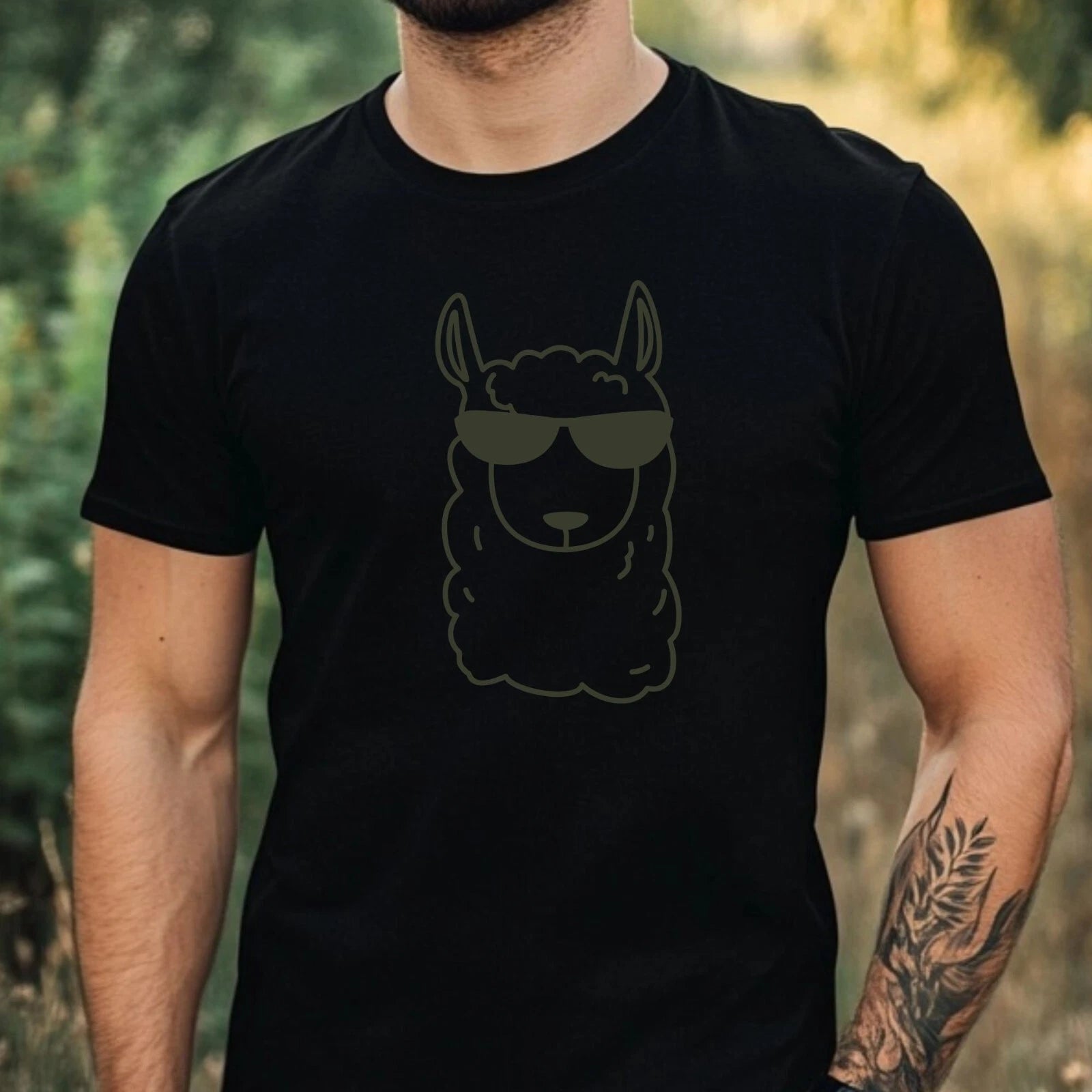 Mens Funny Llama Motif Cotton T-Shirt Size XS to 5XL