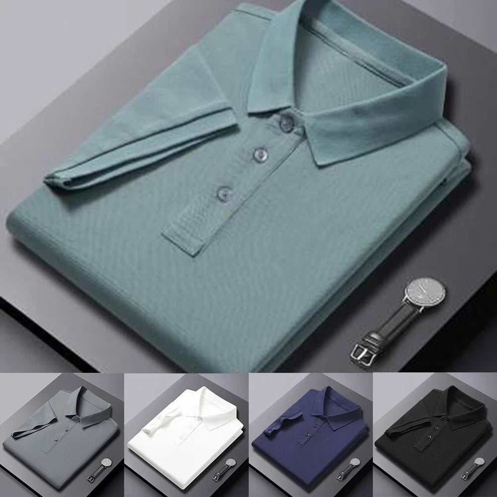 Men's Korean Streetwear T-Shirt Short Sleeve Turn Down Collar Solid Design