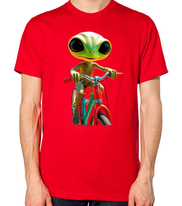 Alien Riding A Bike T-Shirt Men Women Unisex Top