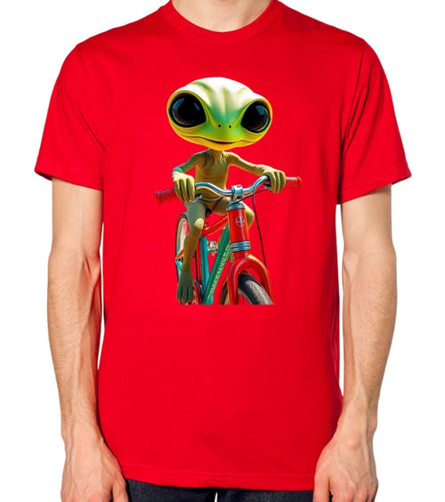 Alien Riding A Bike T-Shirt Men Women Unisex Top