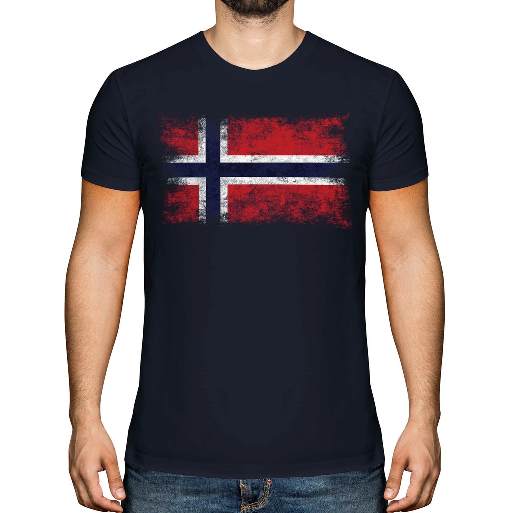 NORWAY DISTRESSED FLAG MENS T-SHIRT TOP NOREG NORWEGIAN NORGE SHIRT FOOTBALL