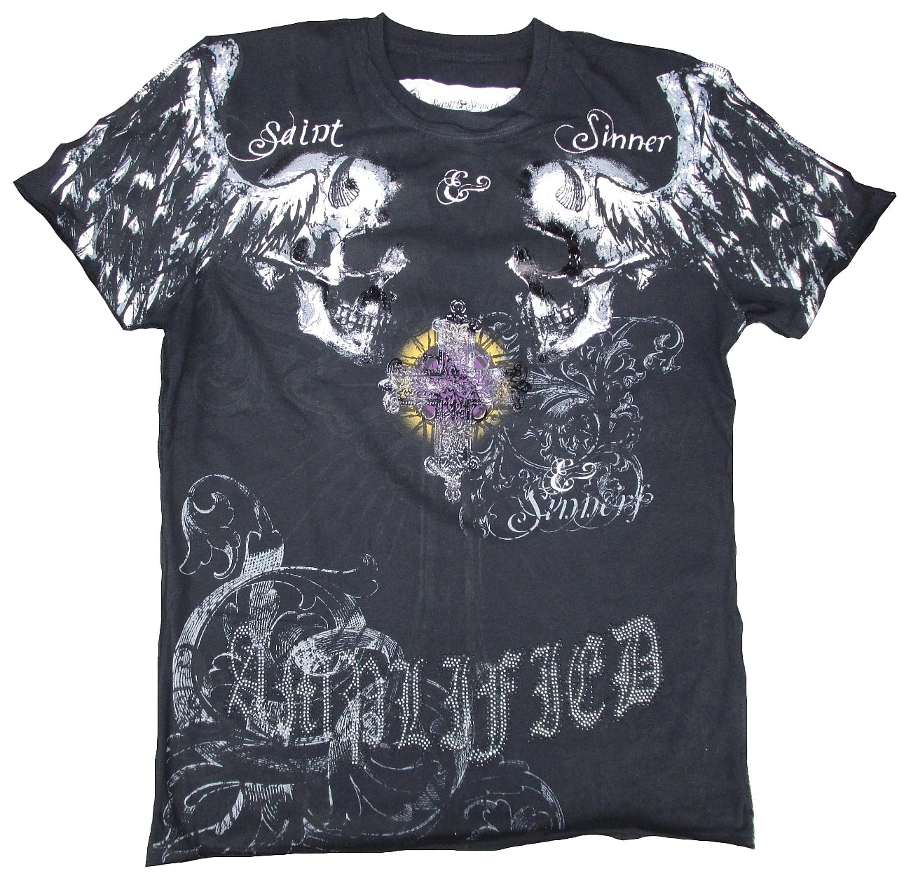 Cool Amplified Sain Holy Tête de Mort Strass Rock Star Desinger Noir T-Shirt S