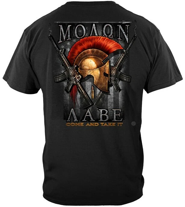 2nd Amendment T Shirt ΜΟΛΩΝ ΛΑΒΕ MOLON LABE COME AND TAKE IT Greek Spartan Helm