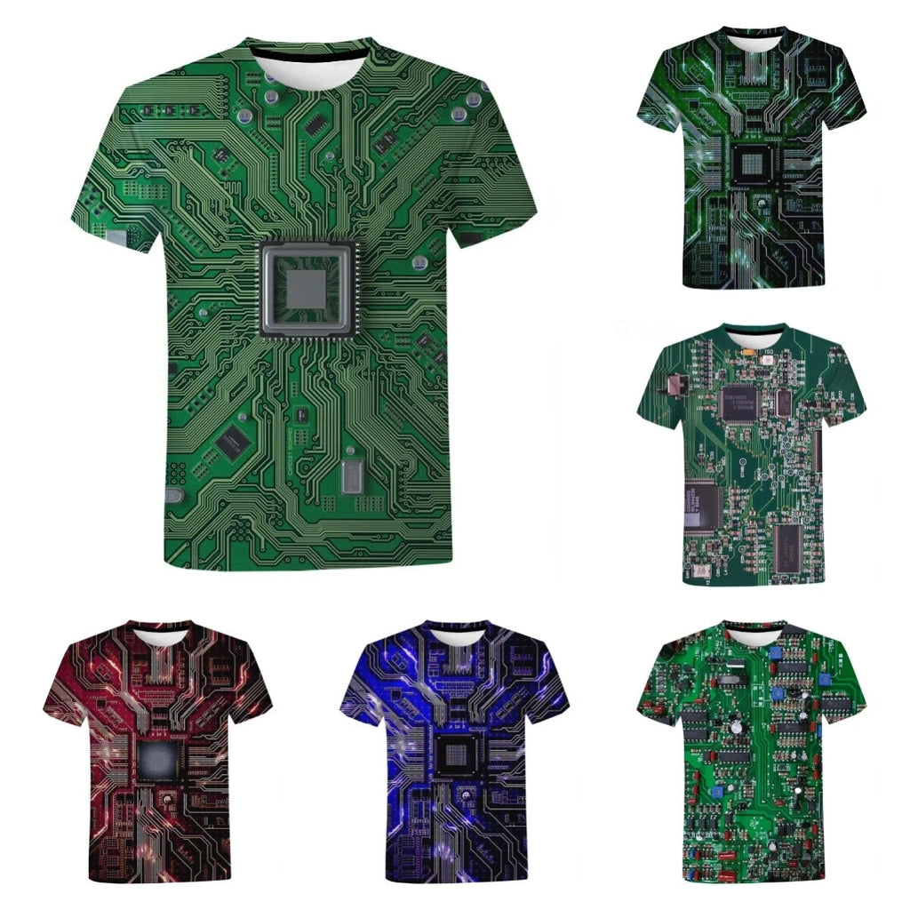 Circuit Board Graphic 3D Print Women Men Short Sleeve T-shirt Tops Casual Tee