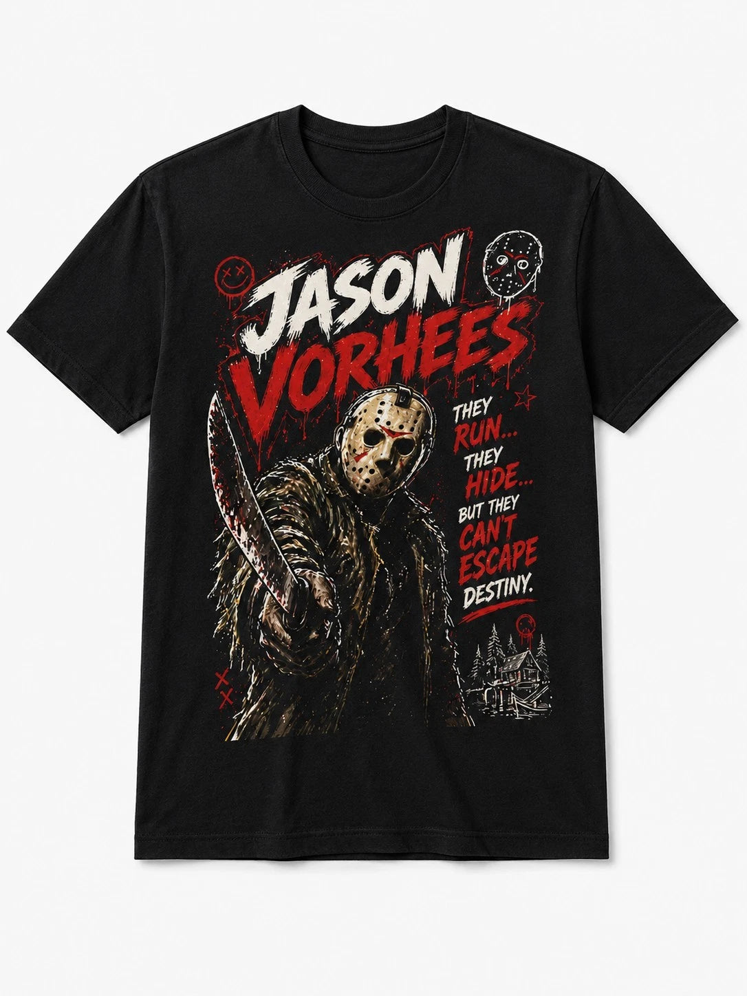 Jason Voorhees T-Shirt Horror Movie Graphic Tee Mens Black Cotton Top UK