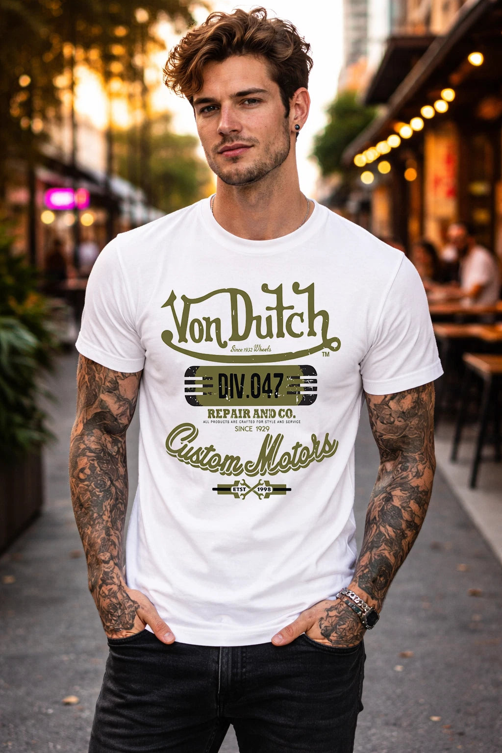 Von Dutch T-Shirt Legendary Gas Oil Graphic Tee Vintage Style Biker Streetwear