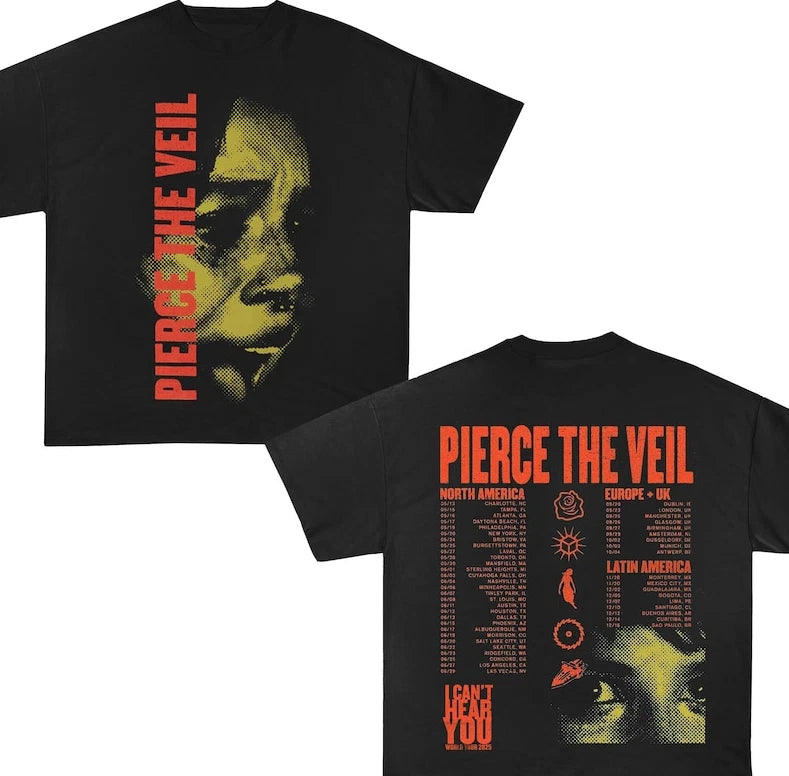 Pierce The Veil 2025 Tour Graphic Tee – I Can’t Hear You Concert Shirt for Dedic