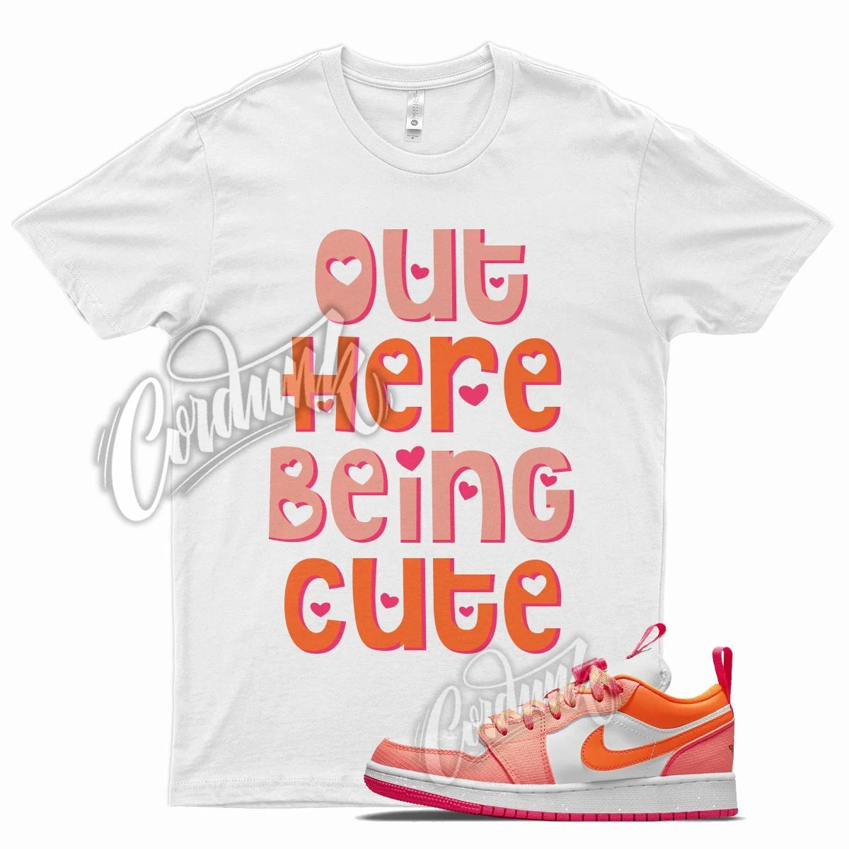 White CUTE T Shirt for Air J1 1 Low Crimson Pulse Pink Flash Total Orange