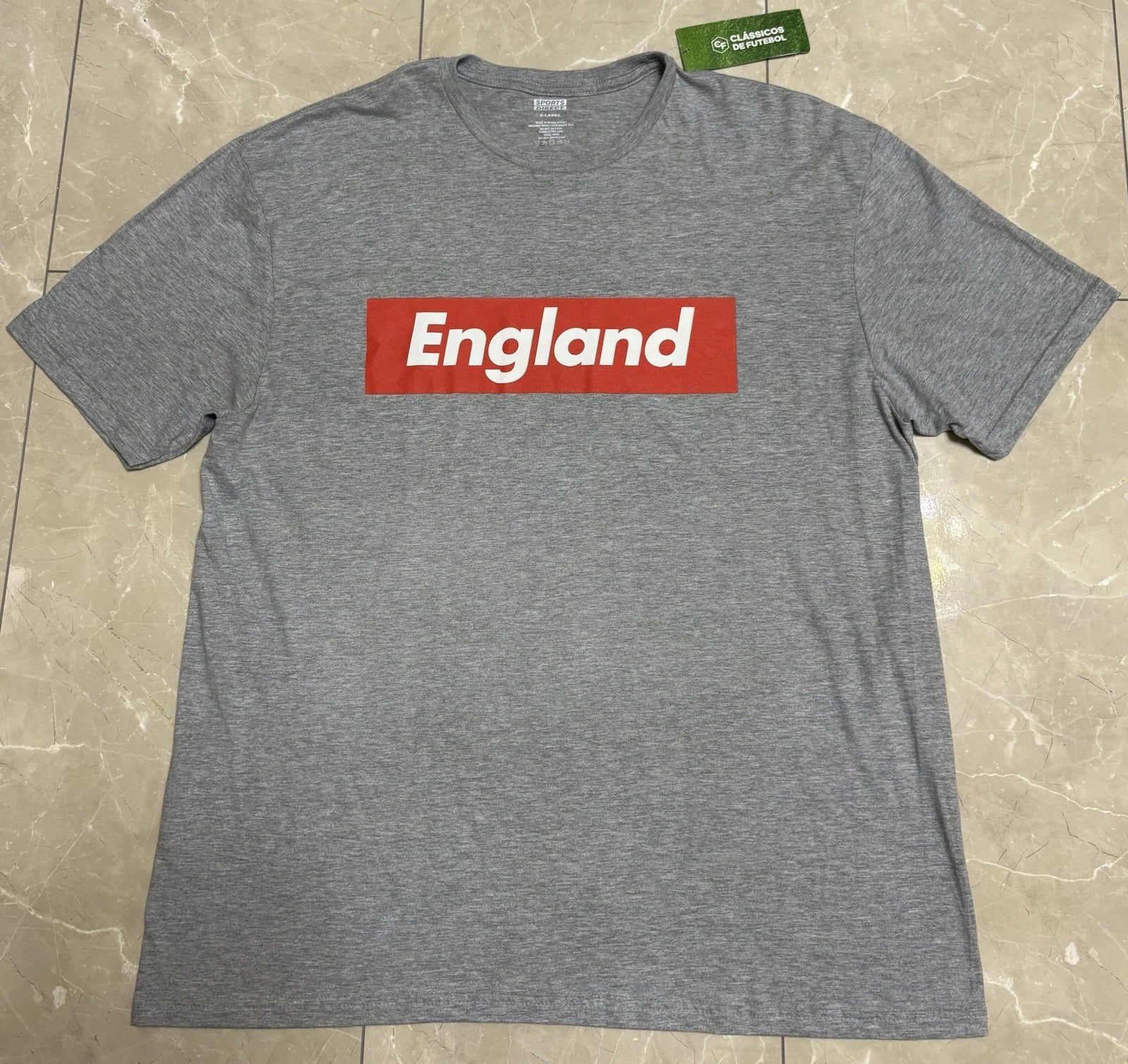 Clássicos De Futebol XL England Box T Shirt Grey/Red Football Nation Support ENG