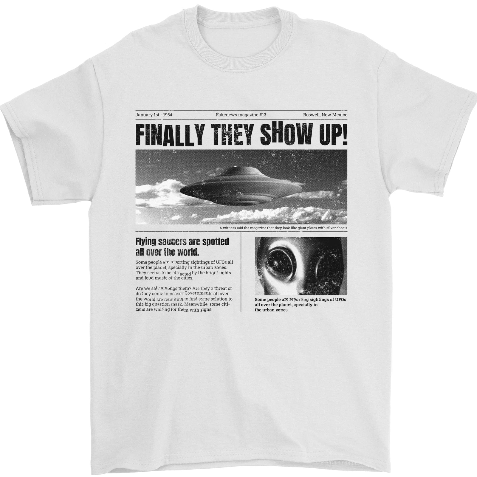 Alien News Article UFO Mens T-Shirt 100% Cotton