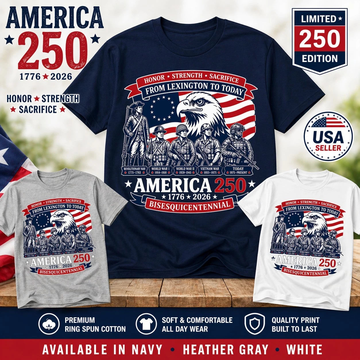 250 Years of Freedom 1776 2026 Patriotic Unisex Tshirt