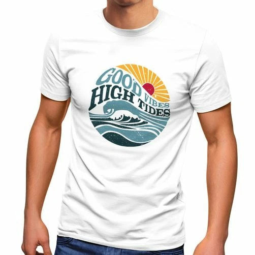 Neverless® Herren T-Shirt Welle Sonne Meer Retro Print Good Vibes High Tides