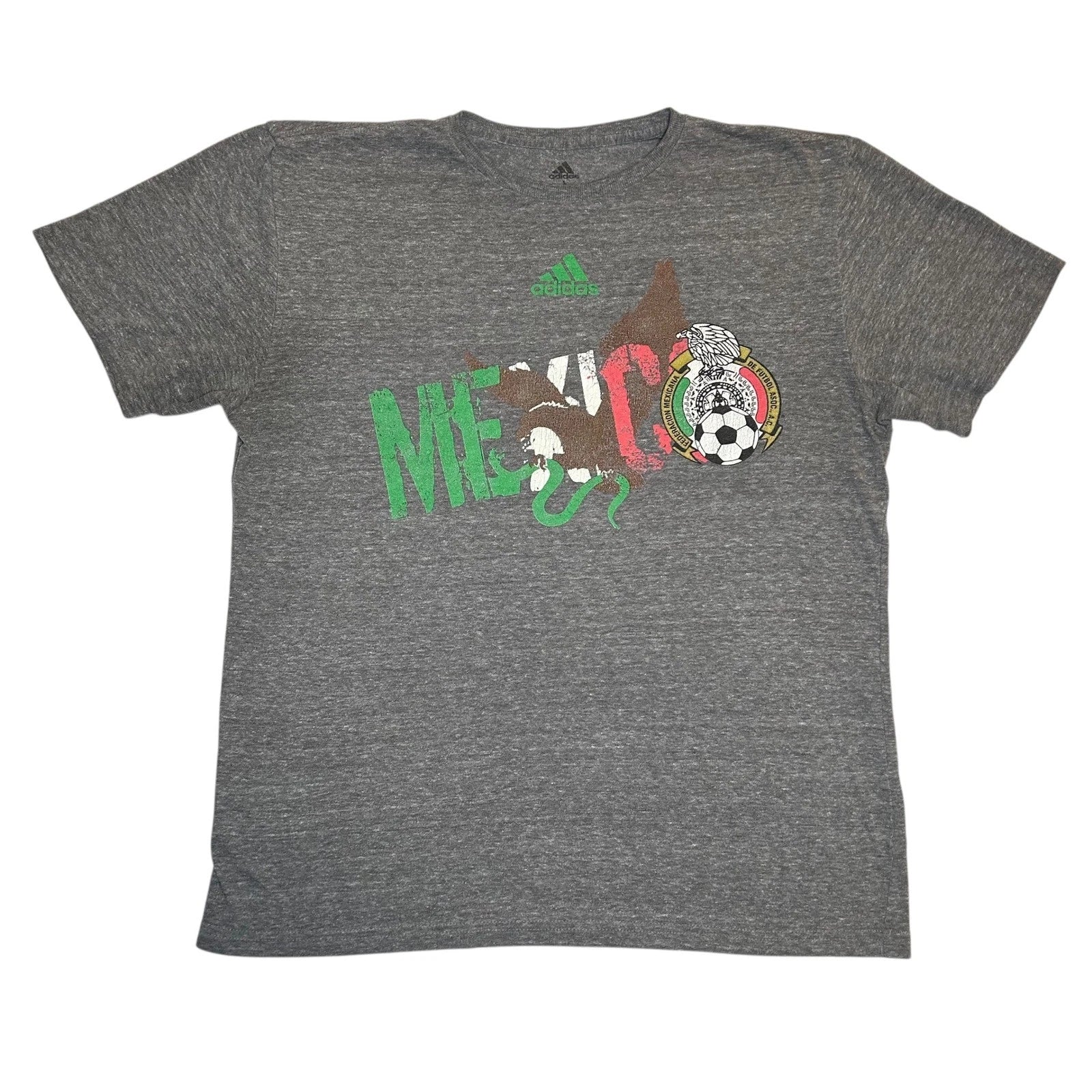 Adidas Mexico National Soccer Team Graphic T Shirt Mens Gray Short Sleeve Tee