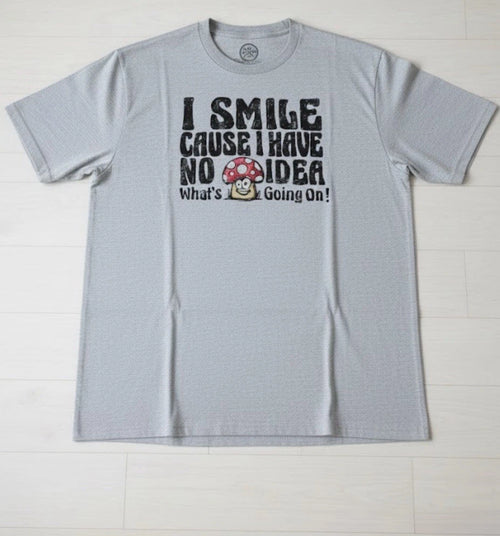 (L)42-44Gray Men's I Smile Cause I Have No Idea Graphic Short Sleeve T-Shirt