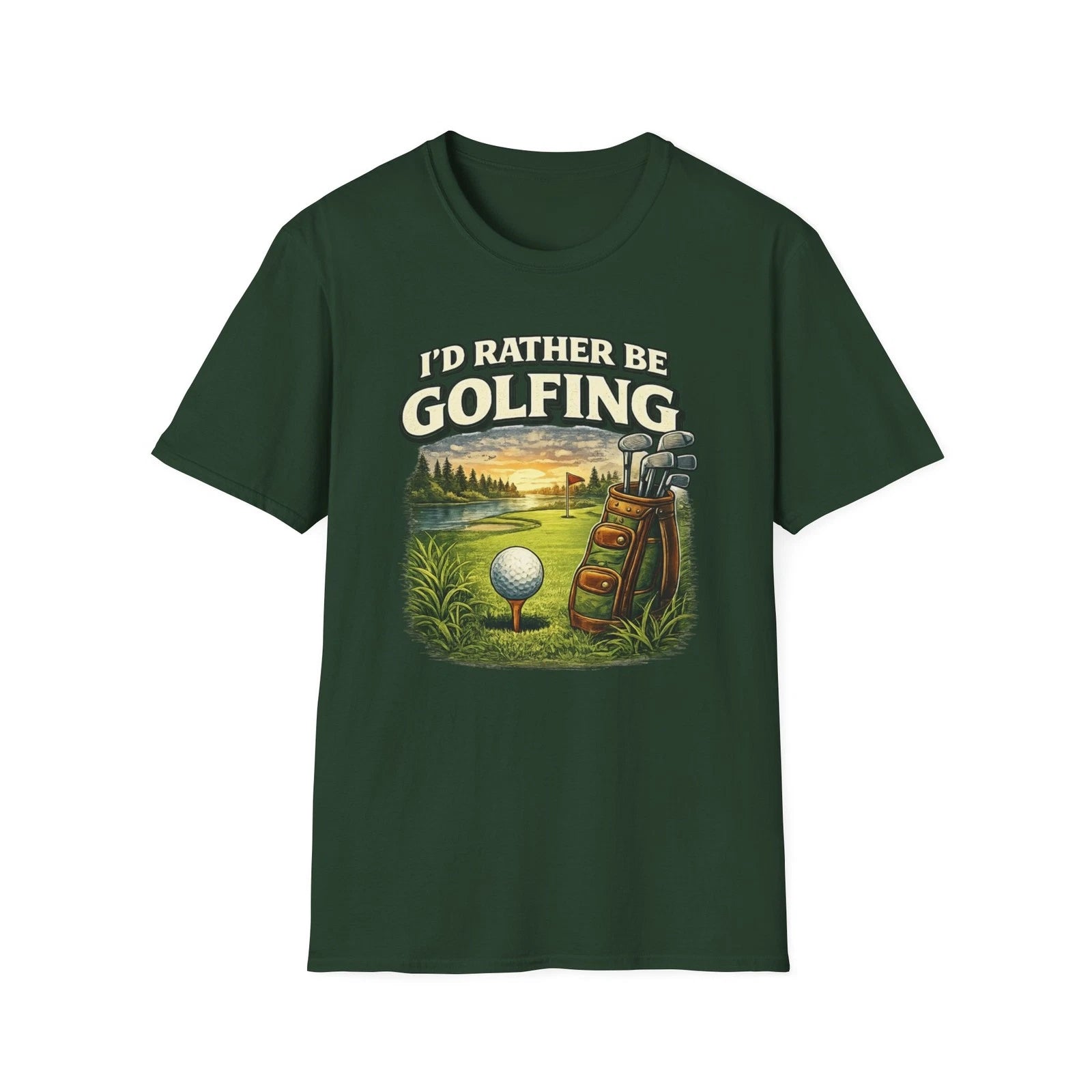 I'd Rather Be Golfing T-Shirt | Golf Bag & Tee Landscape