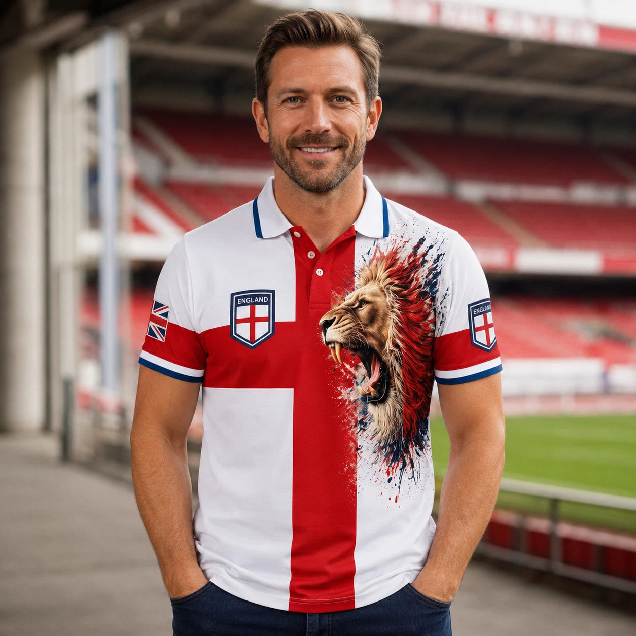 England Lion Printed Polo T-Shirt World Cup 2026 Men's Sport Tee Gift For Fan