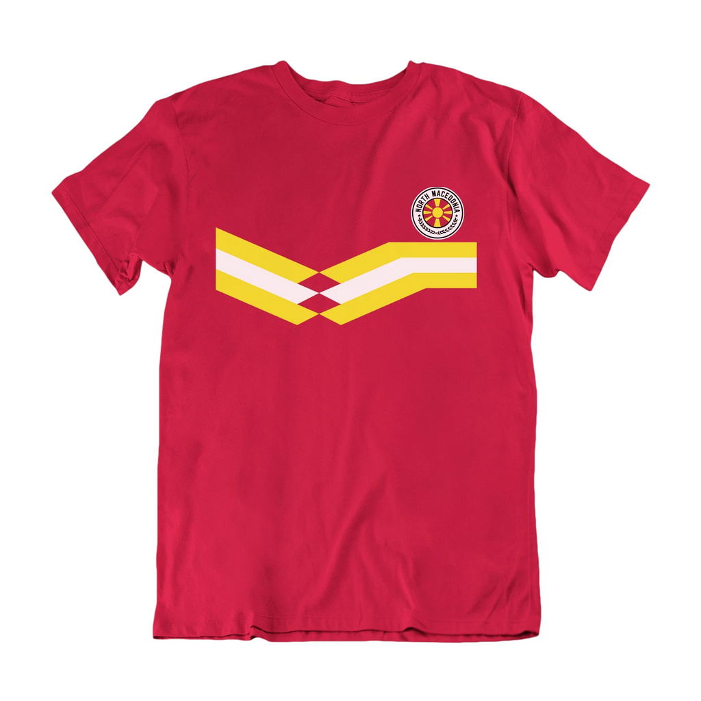 Mens NORTH MACEDONIA Retro Strip Style Football T-Shirt 2024 Tee Euro Shipping