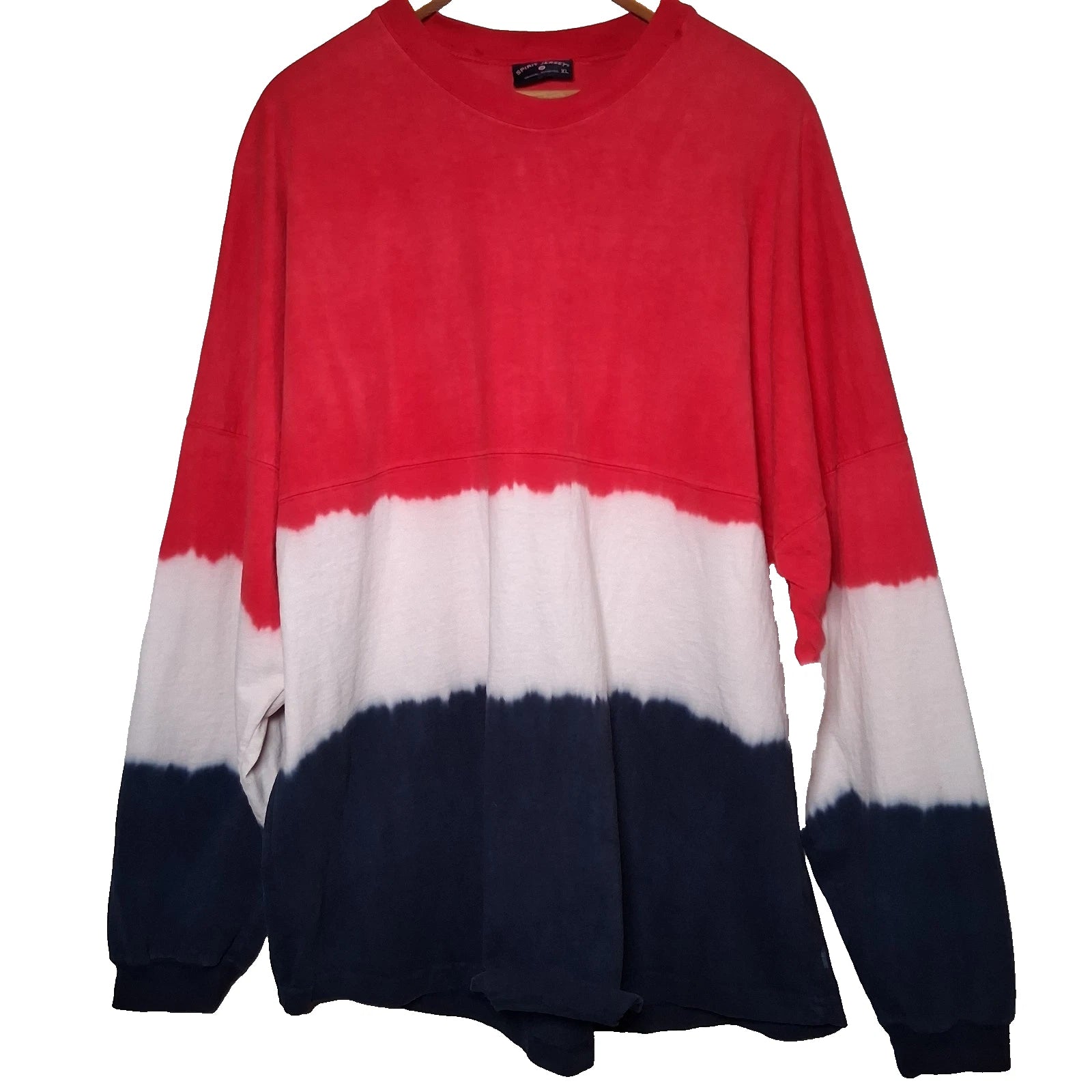 Spirit Jersey Shirt XL Red White Blue Tie Dye Stripe USA America Patriotic