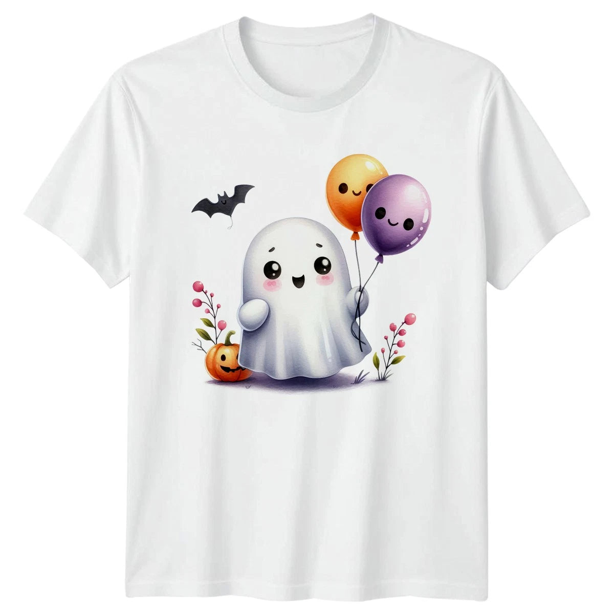 Cute Spooky Ghost With Balloons T-Shirt Kawaii Halloween Gift For Him And Her