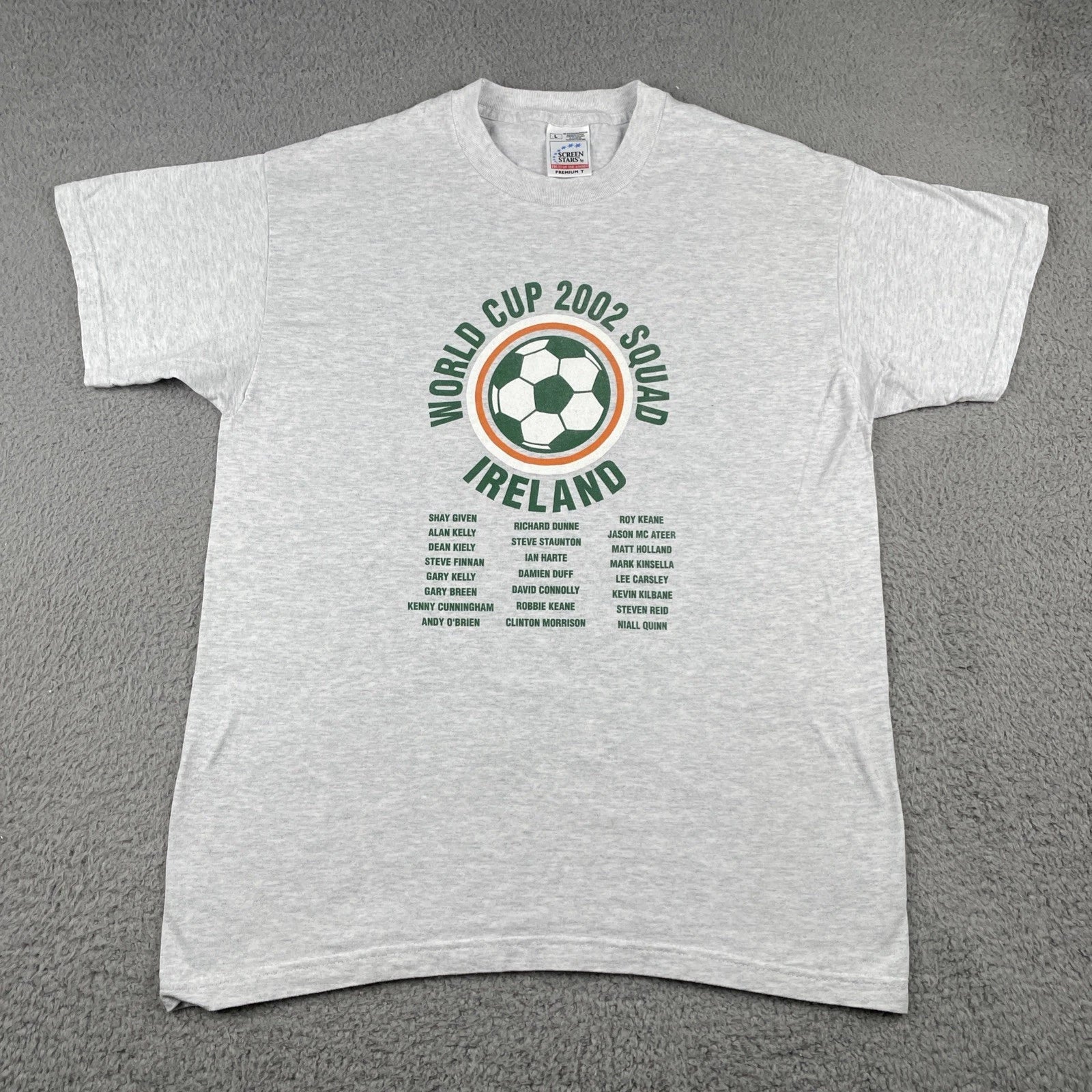Vtg FOTL Screen Stars L World Cup 2002 Squad Ireland Y2K Era Soccer Futbol EUC