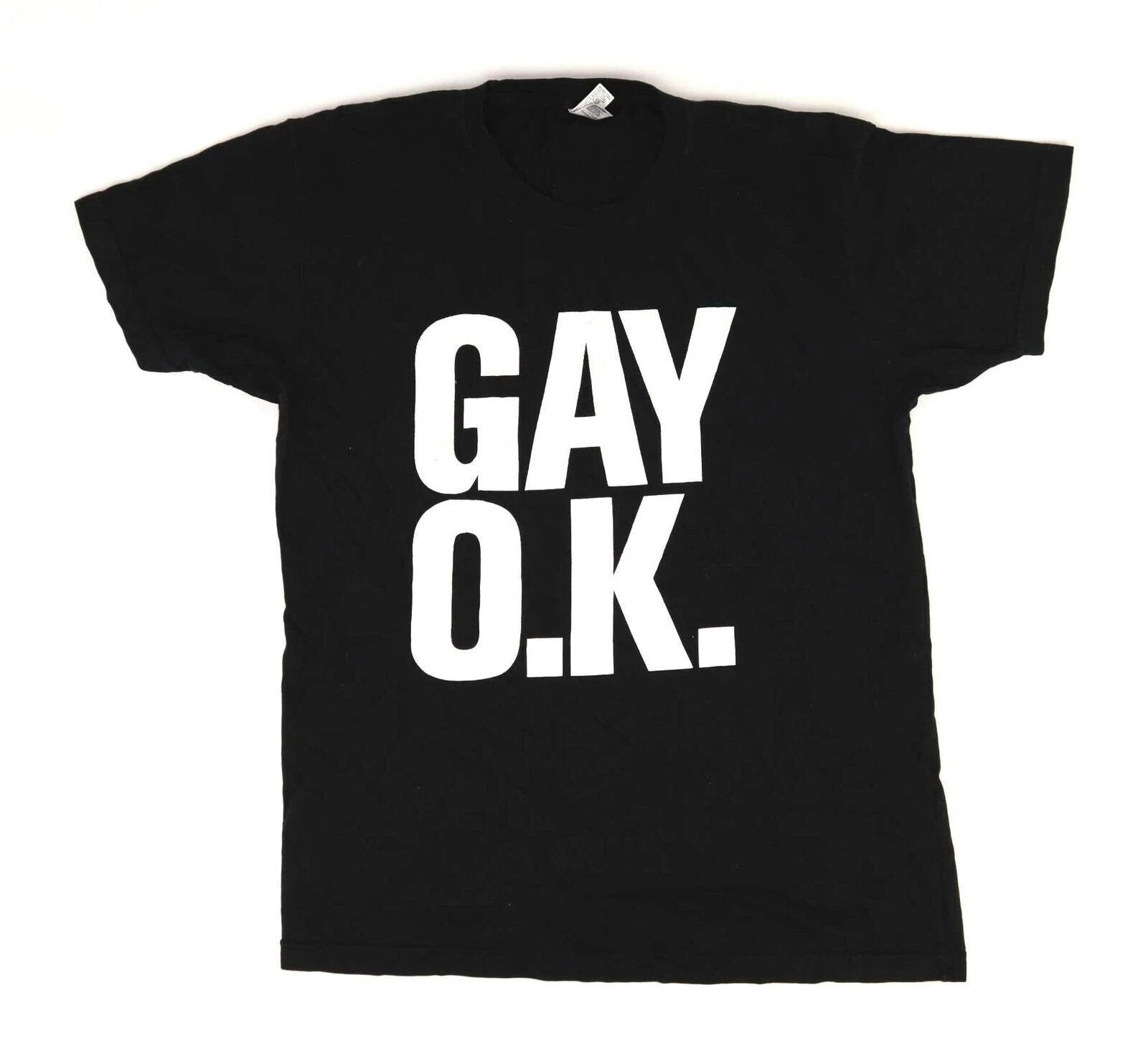 NEW MENS TRENDY ORGINALS CLASSIC BLACK GAY O.K. SHORT SLEEVE TEE - SHIRT SMALL