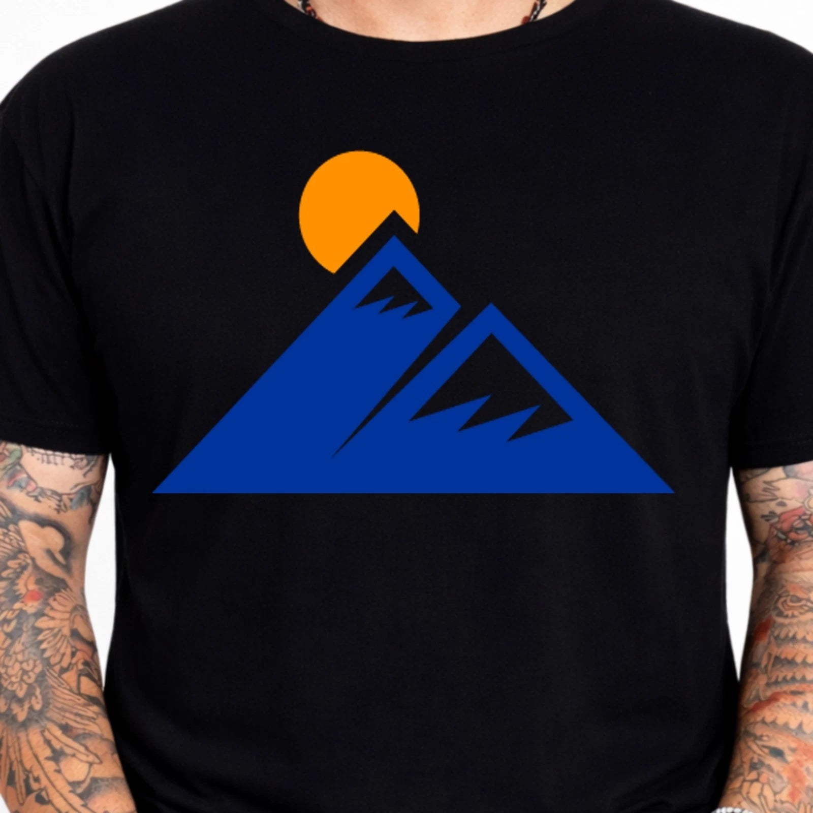 Mountain Sun Geometric Graphic T-Shirt Minimalist Outdoor Tee Hiking Nature