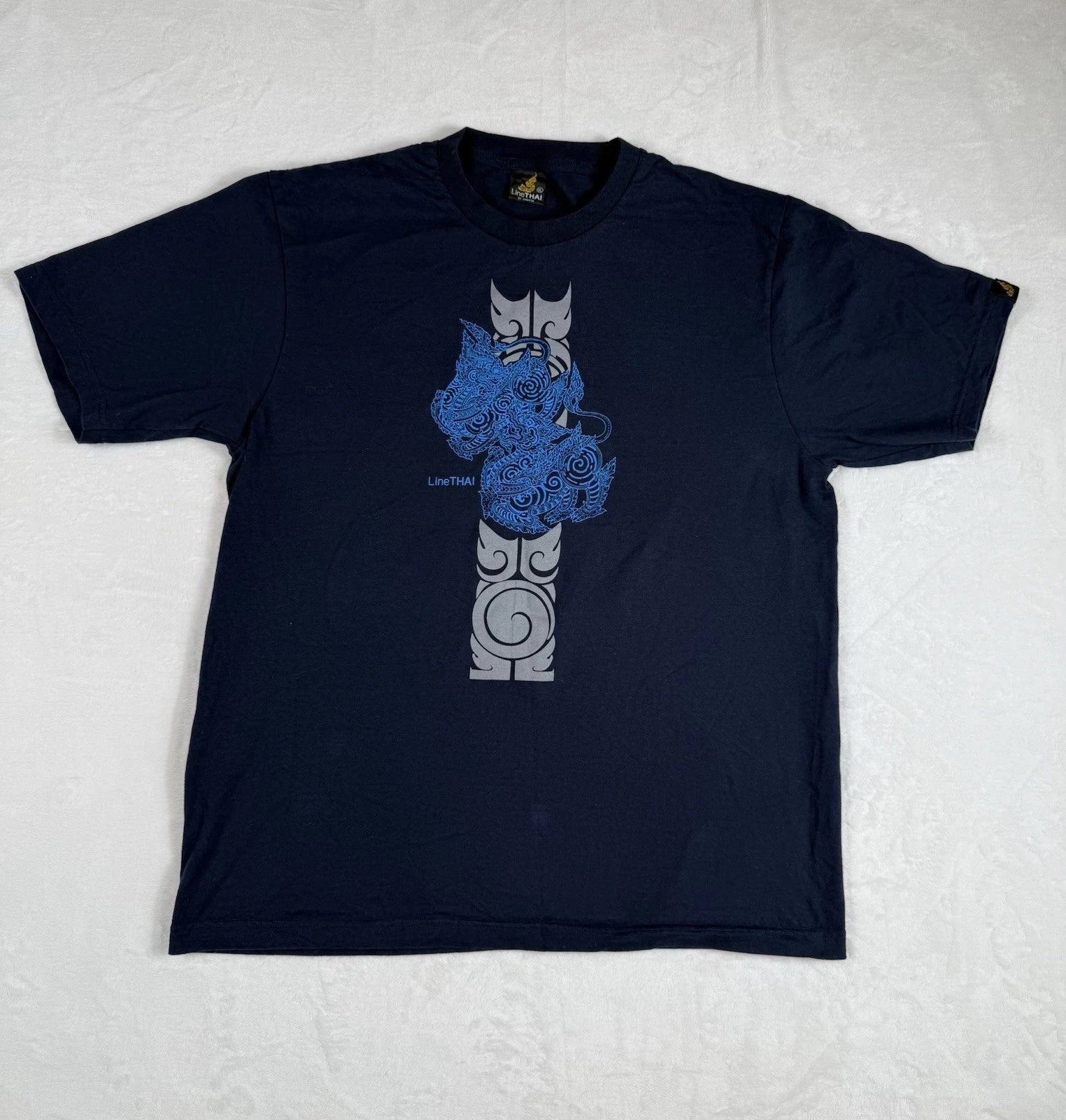 Line Thai Art Shirt Y2K Mens XL Kanok Chaiyos Thailand Tribal Graphic Tee Vtg