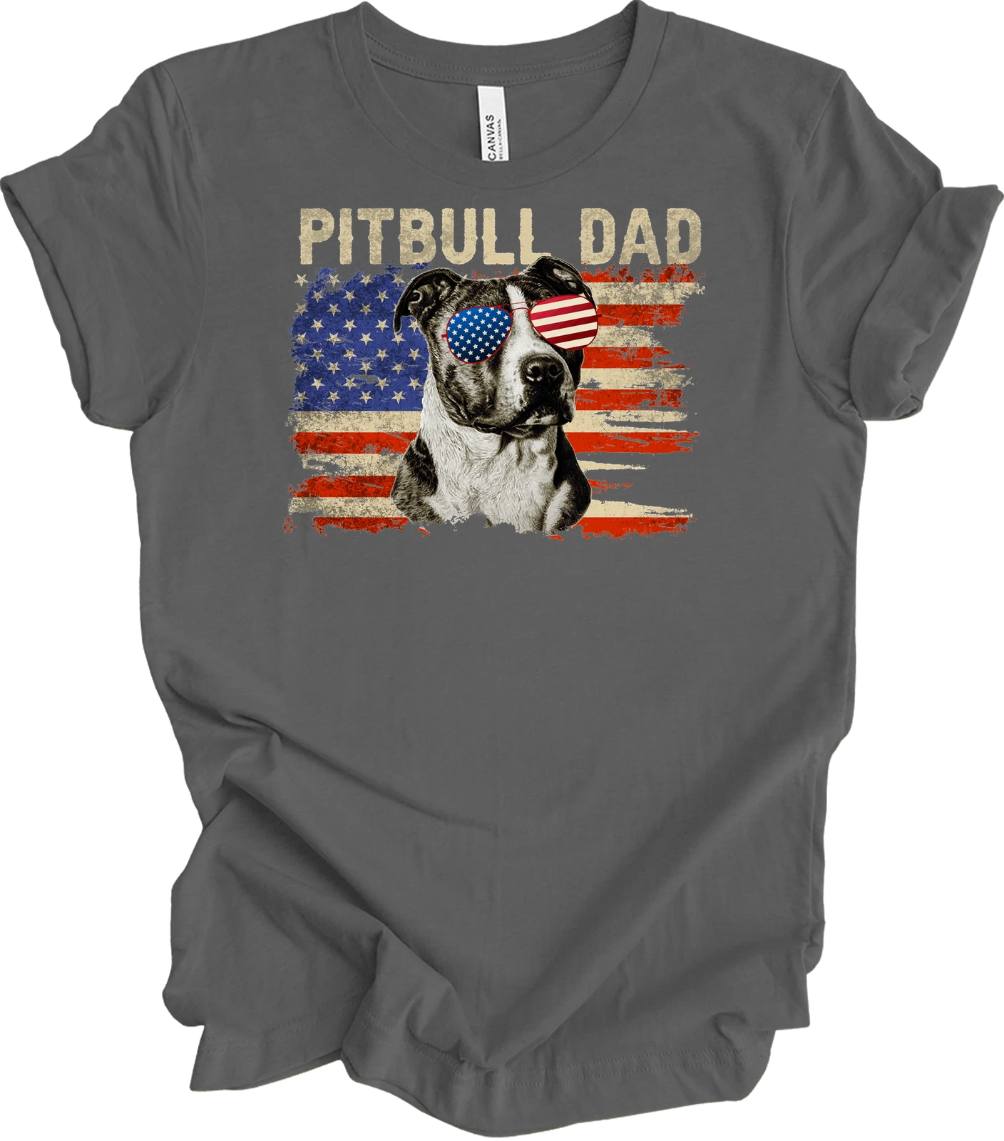 Patriotic Pitbull Dad T-Shirt American Flag Dog Lover 4th of July Men's Gift