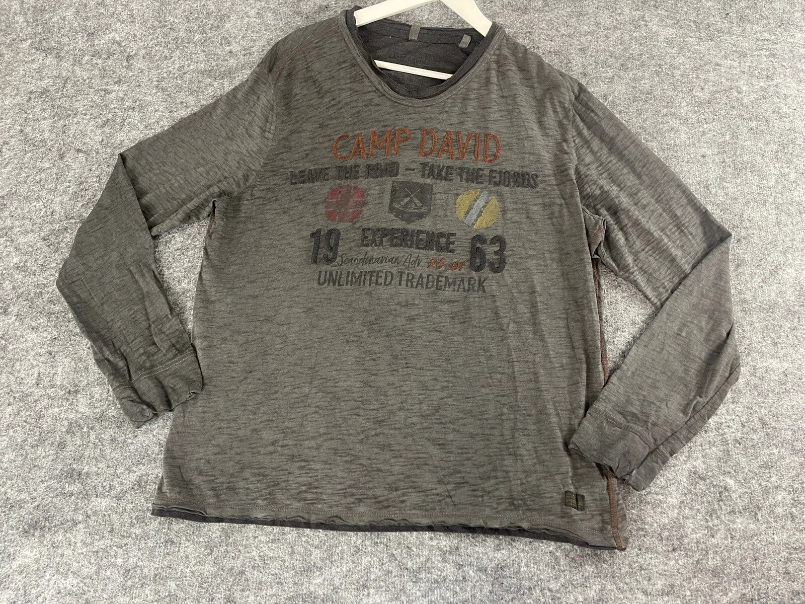 Camp David Shirt Mens Large Tee Gray Long Sleeve Embroidered Cotton N319