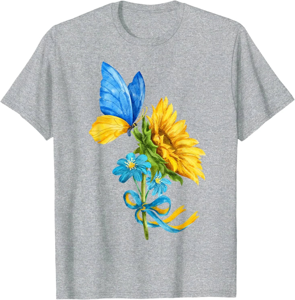 Sunflower Ukraine Flag Butterfly Shirt Ukrainian Flag T-Shirt