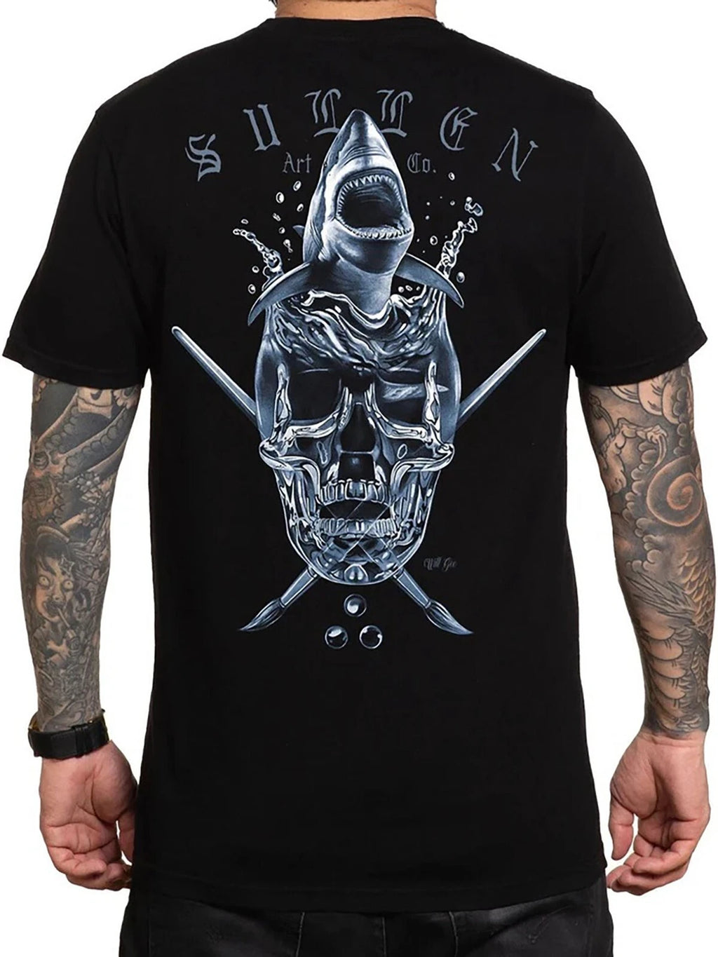 Sullen Men's Abis Badge Short Sleeve Premium T-shirt Shark and Skull Tattoo Tee