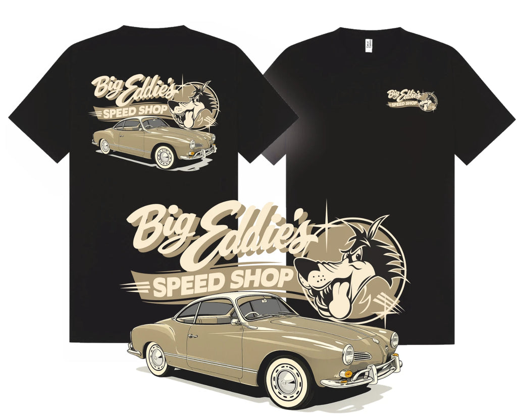 Big Eddie’s Speed Shop VW Karmann Ghia T‑Shirt — Vintage Hotrod Classic Car Tee