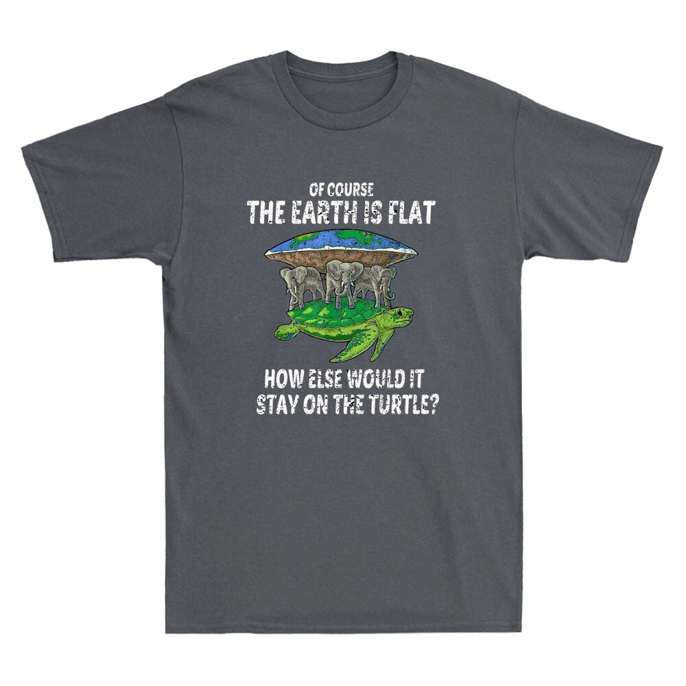 Flat Earth Society Funny Turtle Elephants Conspiracy Theory Retro Men's T-Shirt