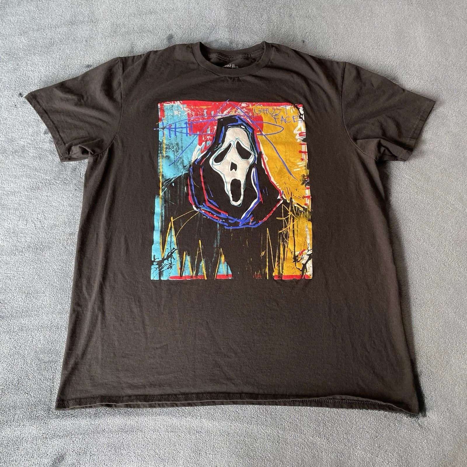 Ghost Face Graffiti Style Short Sleeve Black Logo T-Shirt Large
