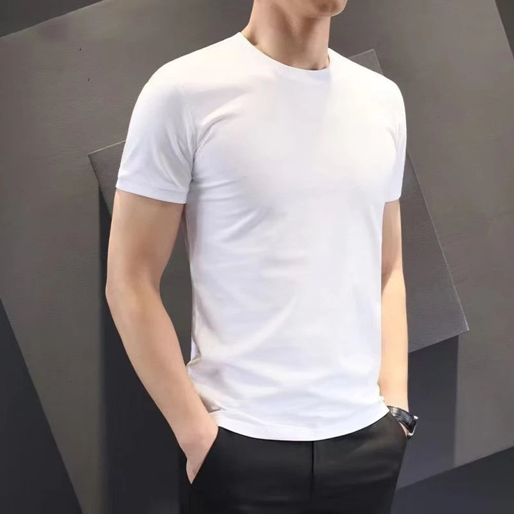 Men's Stylish Solid Color Tee Shirt with Trendy Short Sleeves for Any Occasion