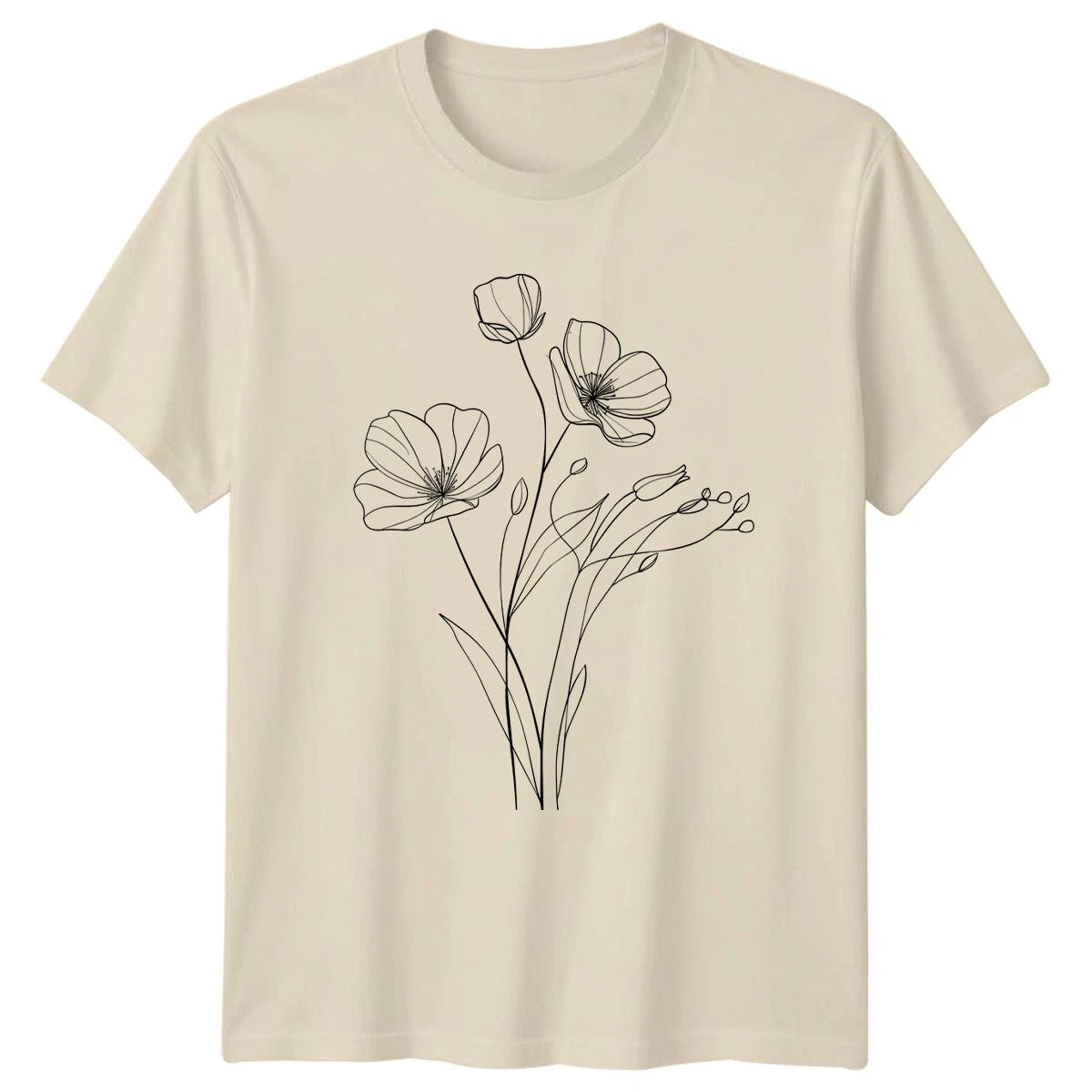 Delicate Botanical Flower Line Art Womens T-Shirt Minimalist Aesthetic Mothers