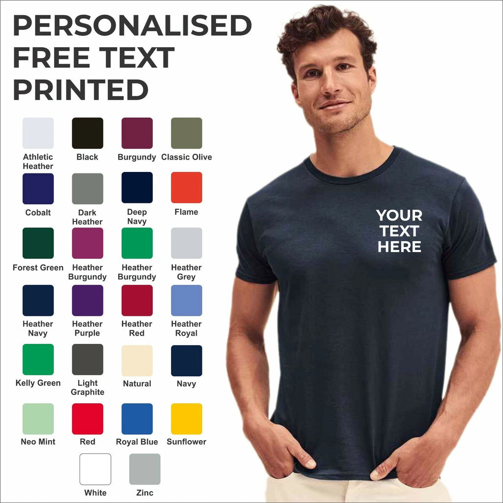 Personalised Custom Printed Fruit of the Loom Mens Iconic T-Shirt Tee Shirt TOP