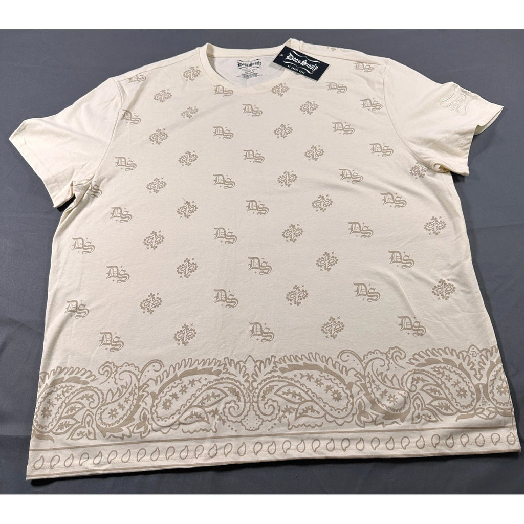 Dogg Supply by Snoop Dogg Mens 2XL Cream Monogram Paisley Graphic T-Shirt NEW