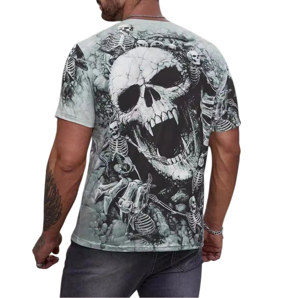 Street Style Skull Print T Shirt for Men Polyester Loose Breathable Fit