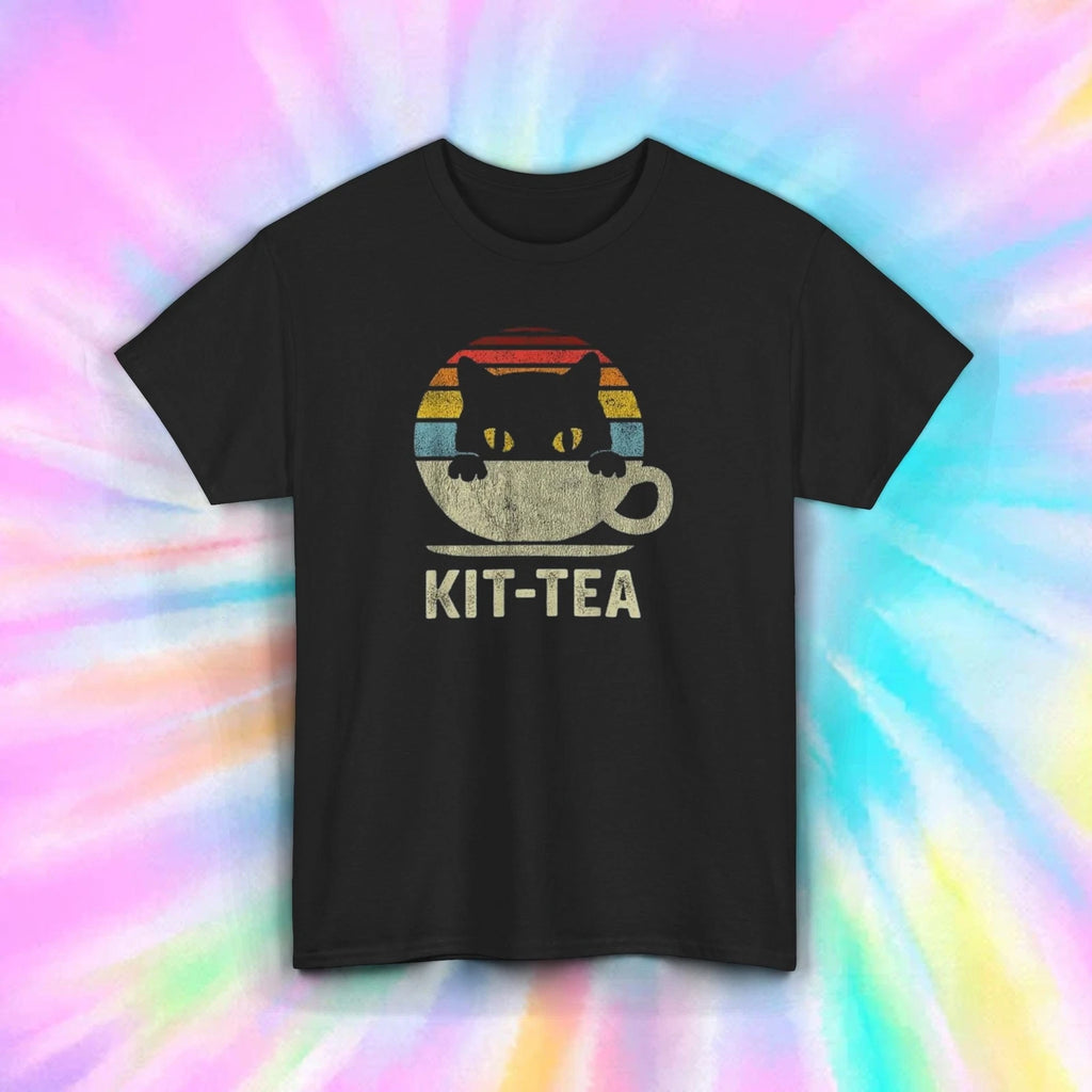 Kit-Tea T-Shirt S-5XL Funny Cat Tea Lovers Vintage Retro Graphic Gift Tee