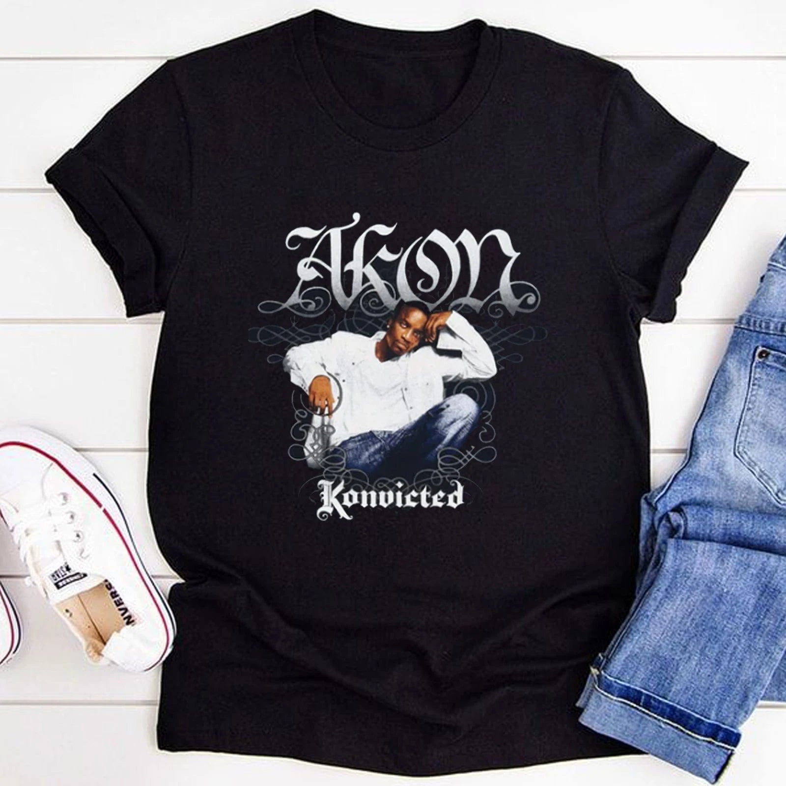 Retro Akon Konvicted Tee, Akon Rap Album T-shirt, Akon Rapper Tee for Fans
