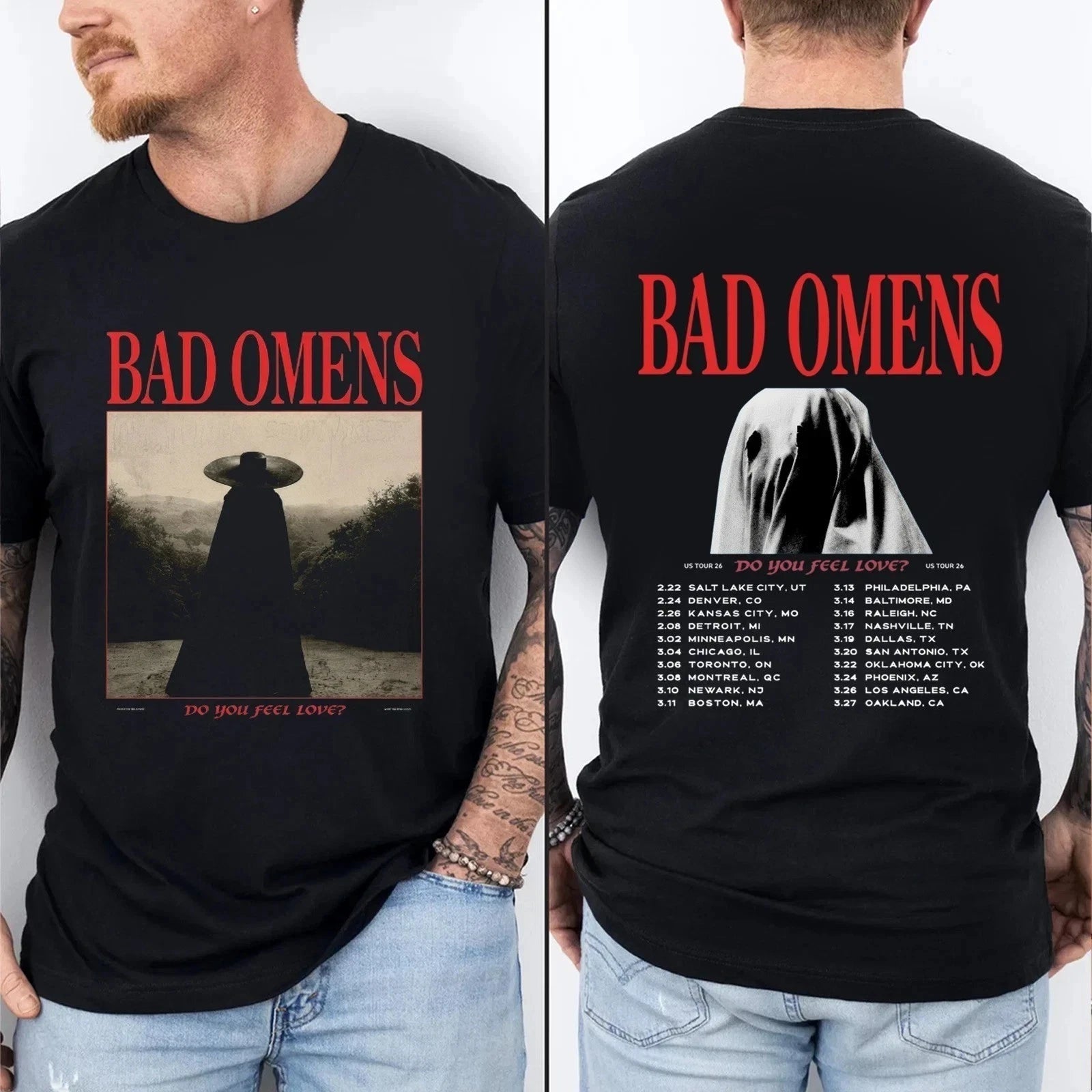 BAD OMENS Do You Feel Love Tour Shirt, Gothic Rock Graphic T Shirt Black S-5XL
